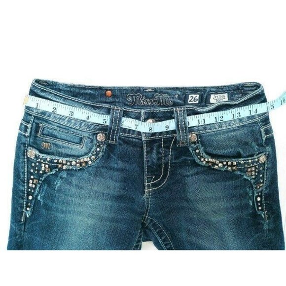 Miss Me Women's Jeans Bling Size 26 JP5755B Boot Rhinestone Distressed Back Flap - Picture 8 of 12